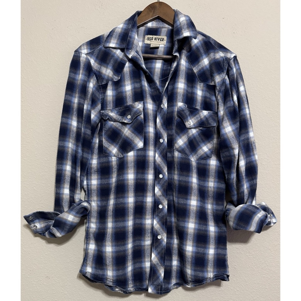 Red River Outfitters Men's Shirt Small Pearl‎ Snap Plaid Western Cowboy